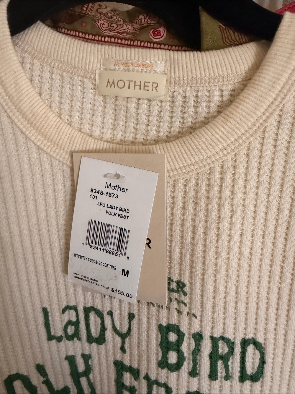 NWT Mother Lady Bird Folk Festival Cream Graphic Thermal Sweater - Picture 5 of 5
